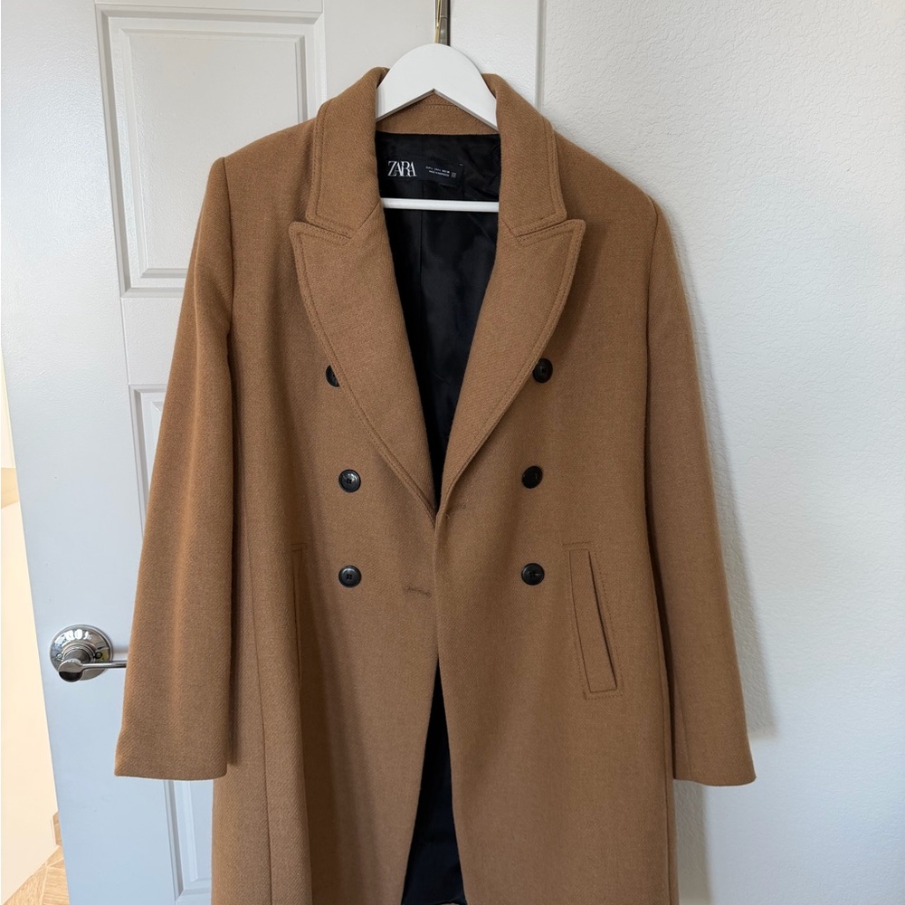 Zara Camel Double-Breasted Coat